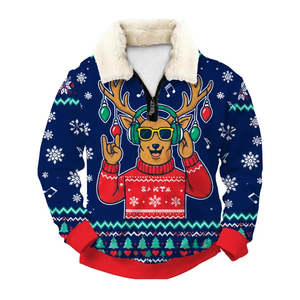Winter Reindeer Ugly Quarter Zip Sweatshirt & Sweatpant Set - THREADPARTY